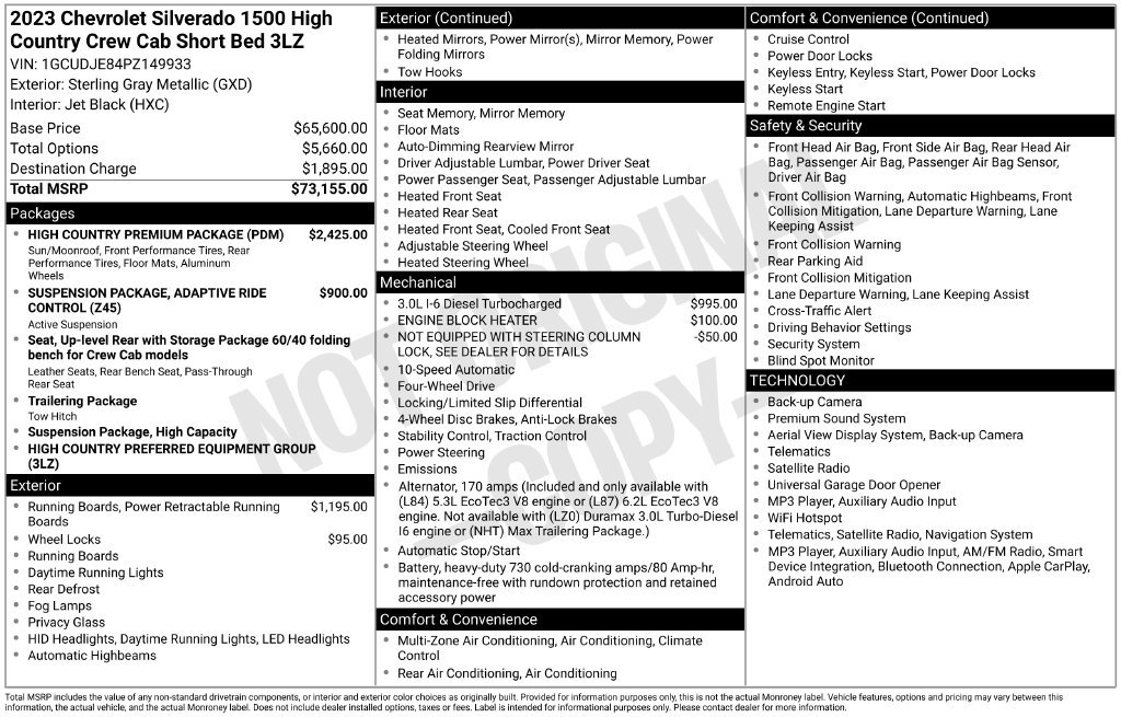 Used 2023 Chevrolet Silverado 1500 High Country w/ High Country Premium Package AWD/4WD image 59