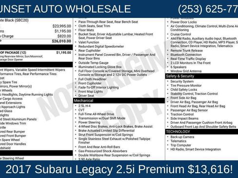 Used 2017 Subaru Legacy 2.5i Premium w/ Moonroof Package AWD/4WD image 38