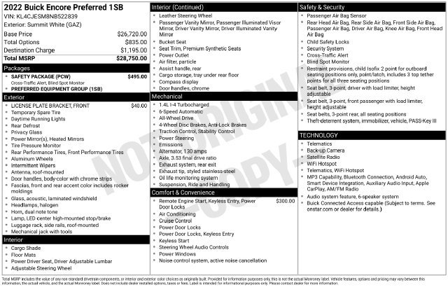 Used 2022 Buick Encore Preferred w/ Safety Package AWD/4WD image 3