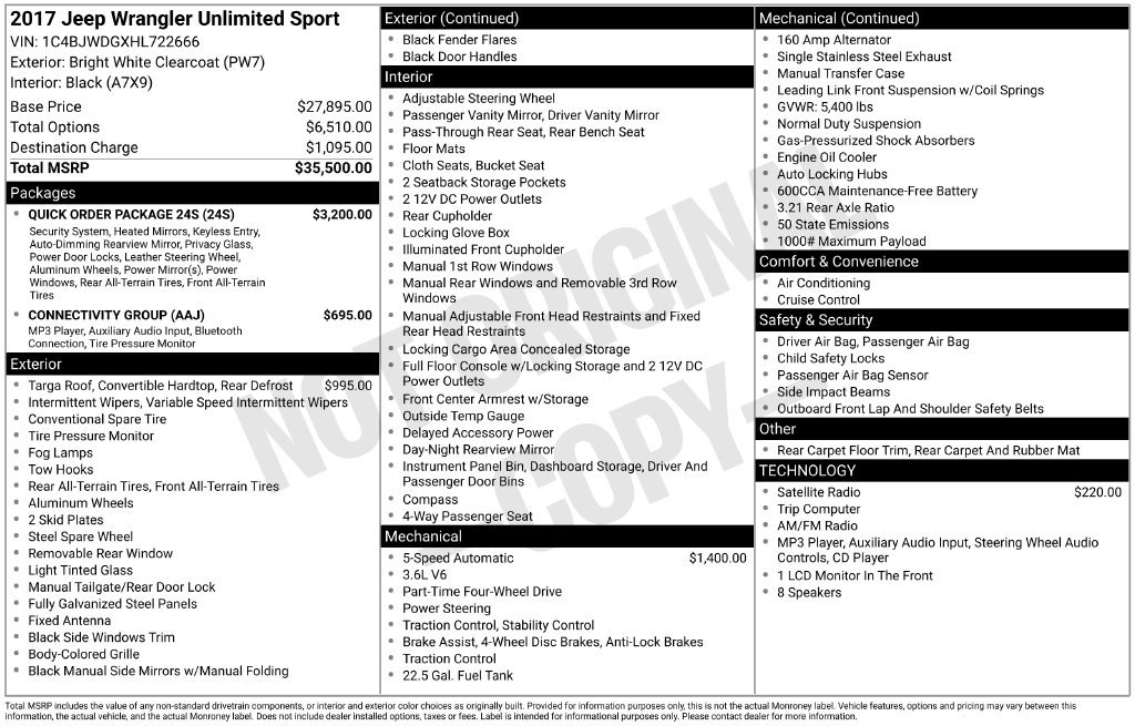 Used 2017 Jeep Wrangler Unlimited Sport w/ Quick Order Package 24S AWD/4WD image 21
