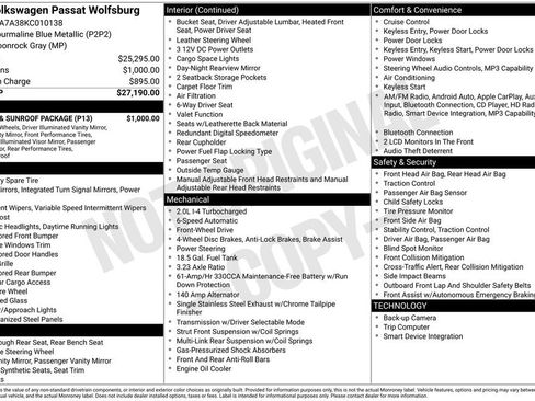 Used 2019 Volkswagen Passat 2.0T Wolfsburg w/ Wheels & Sunroof Package image 29