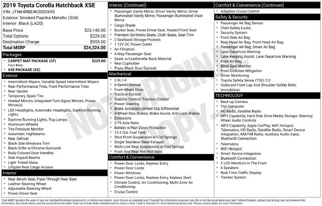 Certified 2019 Toyota Corolla XSE w/ Carpet Mat Package FWD image 33