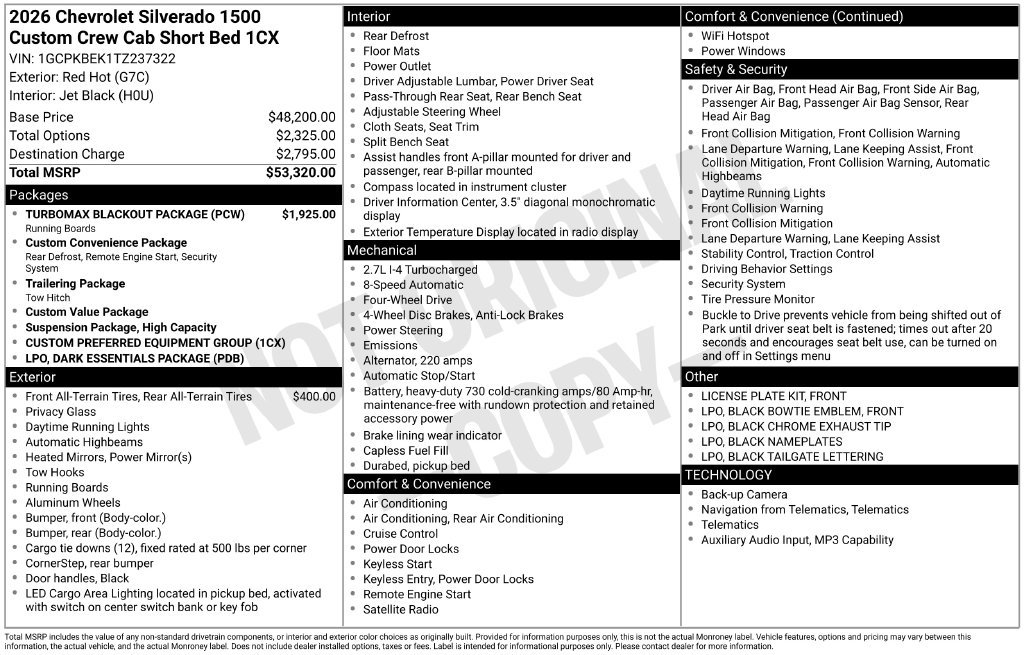 Used 2026 Chevrolet Silverado 1500 Custom w/ Turbomax Blackout Package AWD/4WD image 35