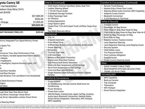 Used 2022 Toyota Camry SE w/ Carpet Mat Package (TMS) FWD image 38