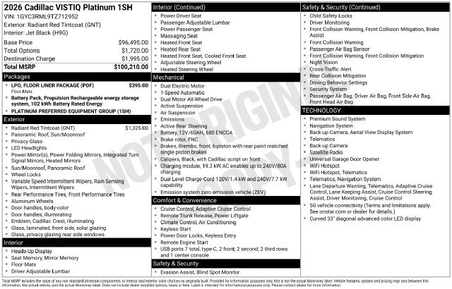 Certified 2026 Cadillac Vistiq Platinum w/ LPO, Floor Liner Package AWD/4WD image 35