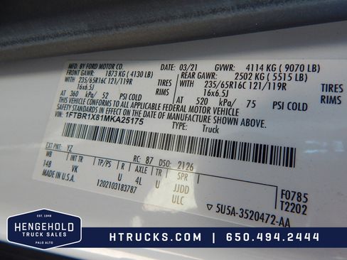 Used 2021 Ford Transit 250 148 High Roof w/ Load Area Protection Package image 28