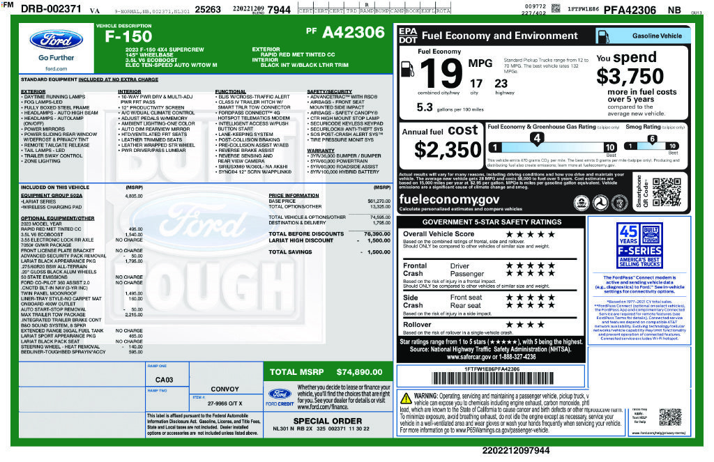 Used 2023 Ford F150 Lariat w/ Equipment Group 502A High AWD/4WD image 42