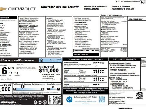 New 2026 Chevrolet Tahoe High Country w/ Sun And Tow Package AWD/4WD image 4