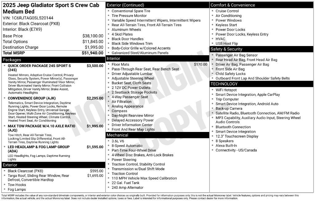 Certified 2025 Jeep Gladiator Sport AWD/4WD image 9