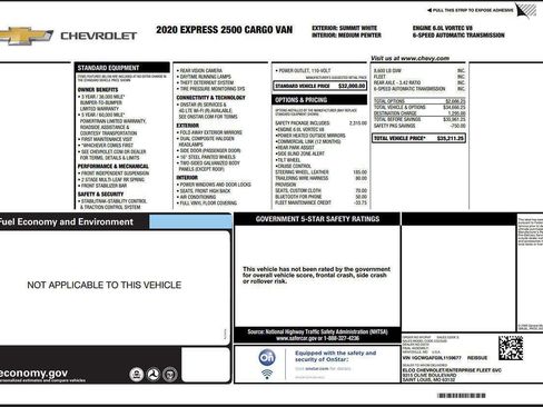 Used 2020 Chevrolet Express 2500 2500 3dr Cargo Van w/ Safety Package image 8