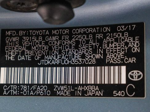 Certified 2017 Toyota Prius Two w/ Carpet Mat Package FWD image 43