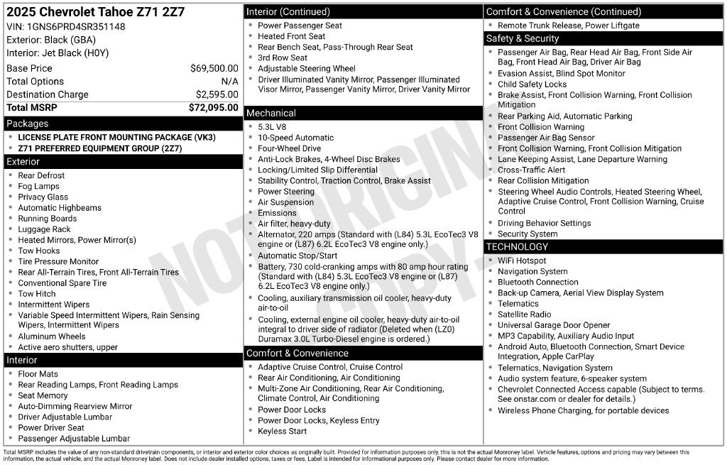 Used 2025 Chevrolet Tahoe Z71 AWD/4WD image 5