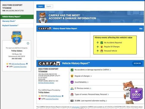 Used 2022 Ford EcoSport Titanium w/ Interior Protection Package image 7