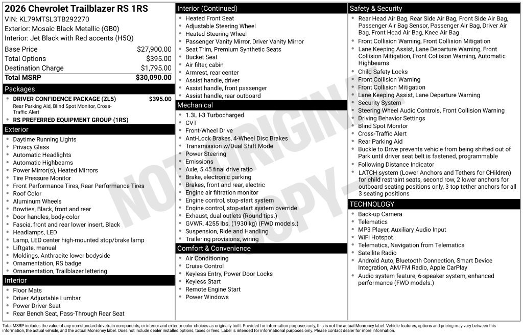 New 2026 Chevrolet TrailBlazer RS w/ Driver Confidence Package FWD image 23