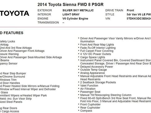 Used 2014 Toyota Sienna LE FWD image 10