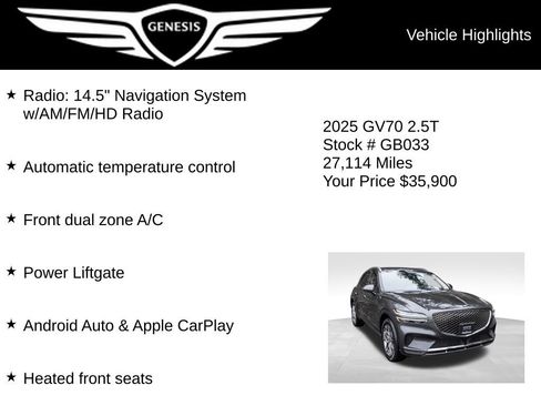Used 2025 Genesis GV70 2.5T AWD/4WD image 5