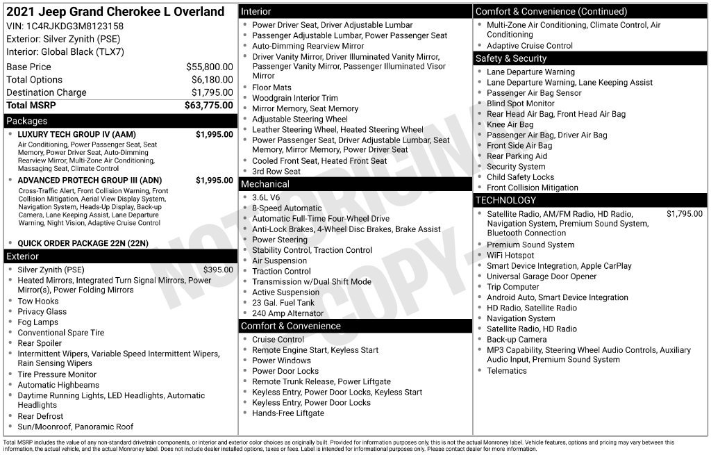 Certified 2021 Jeep Grand Cherokee L Overland w/ Advanced Protech Group III AWD/4WD image 7