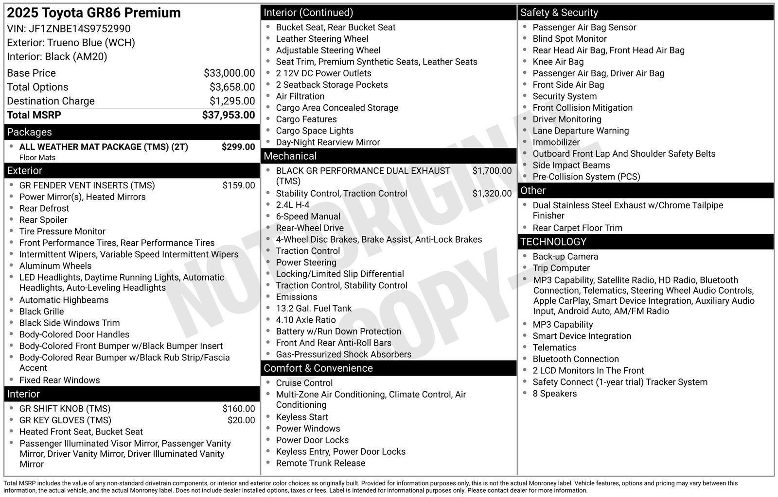 Used 2025 Toyota GR86 Premium w/ ALL Weather Mat Package (TMS) RWD image 7