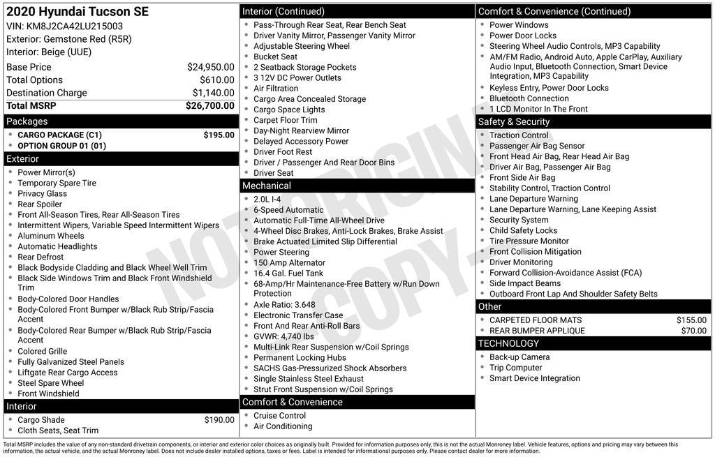 Used 2020 Hyundai Tucson SE w/ Cargo Package AWD/4WD image 16