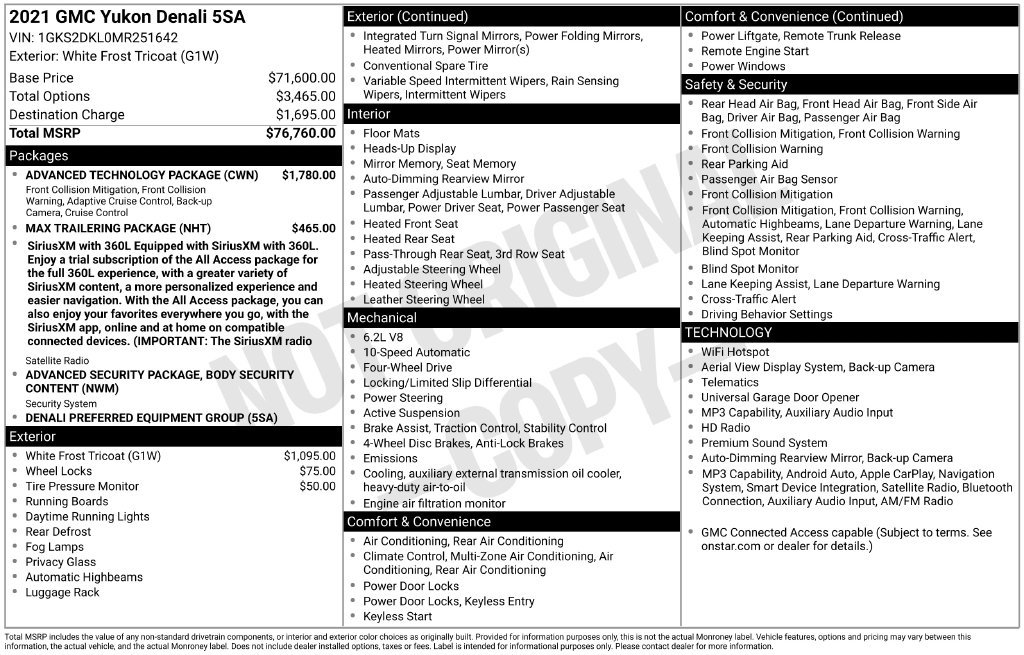 Used 2021 GMC Yukon Denali w/ Advanced Technology Package AWD/4WD image 6