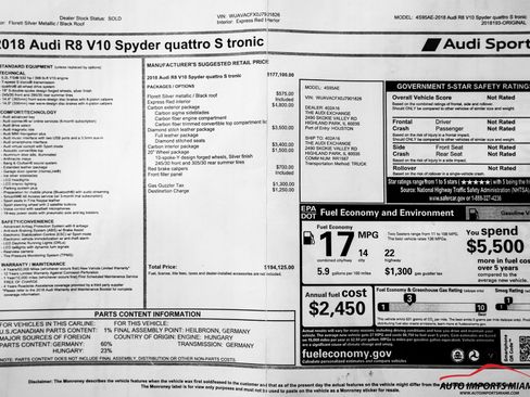 Used 2018 Audi R8 V10 w/ Carbon Exterior Package AWD/4WD image 86