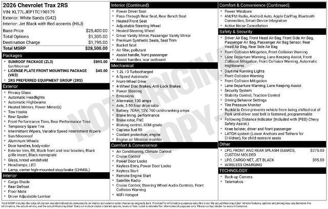 New 2026 Chevrolet Trax RS w/ Sunroof Package FWD image 31