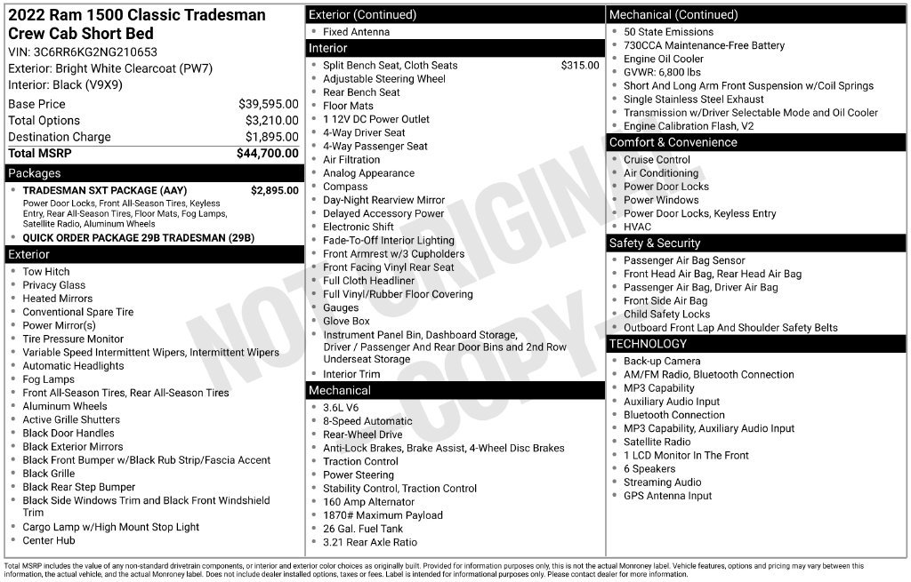 Used 2022 RAM 1500 Tradesman w/ Tradesman SXT Package RWD image 37