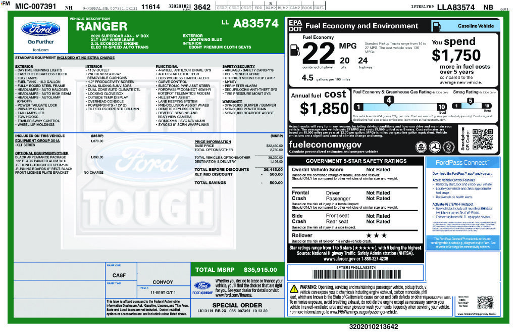 Certified 2020 Ford Ranger XLT w/ Equipment Group 301A Mid AWD/4WD image 27