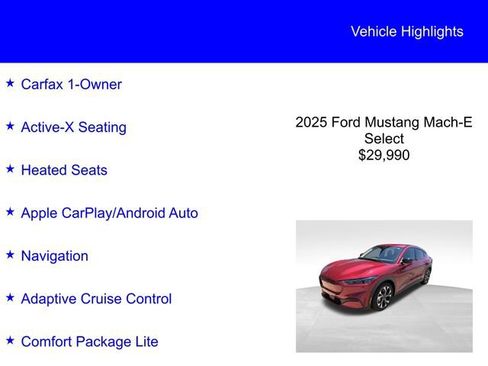 Certified 2025 Ford Mustang Mach-E Select w/ Comfort Package Lite RWD image 2