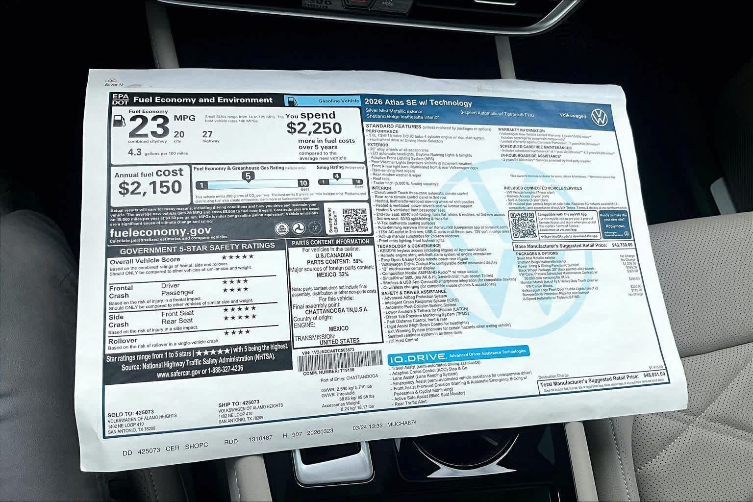 New 2026 Volkswagen Atlas SE FWD image 22