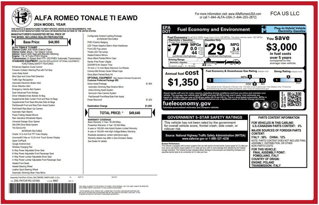 Used 2024 Alfa Romeo Tonale Ti w/ Active Assist Package AWD/4WD image 3