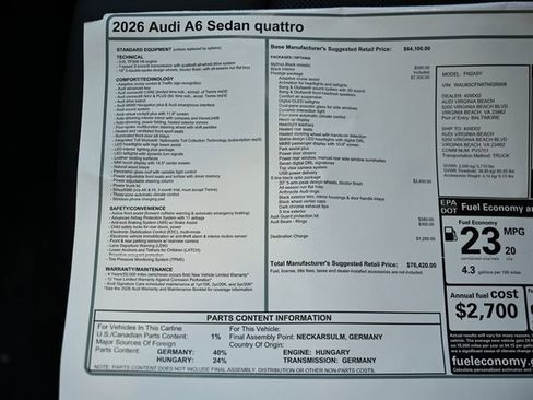 New 2026 Audi A6 Prestige image 39