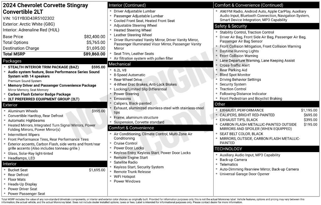 Used 2024 Chevrolet Corvette Stingray Preferred Conv w/ Stealth Interior Trim Package RWD image 6