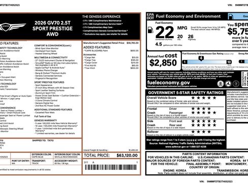 Certified 2026 Genesis GV70 2.5T Sport Prestige AWD/4WD image 3