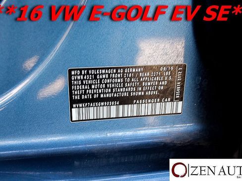 Used 2016 Volkswagen e-Golf SE FWD image 51