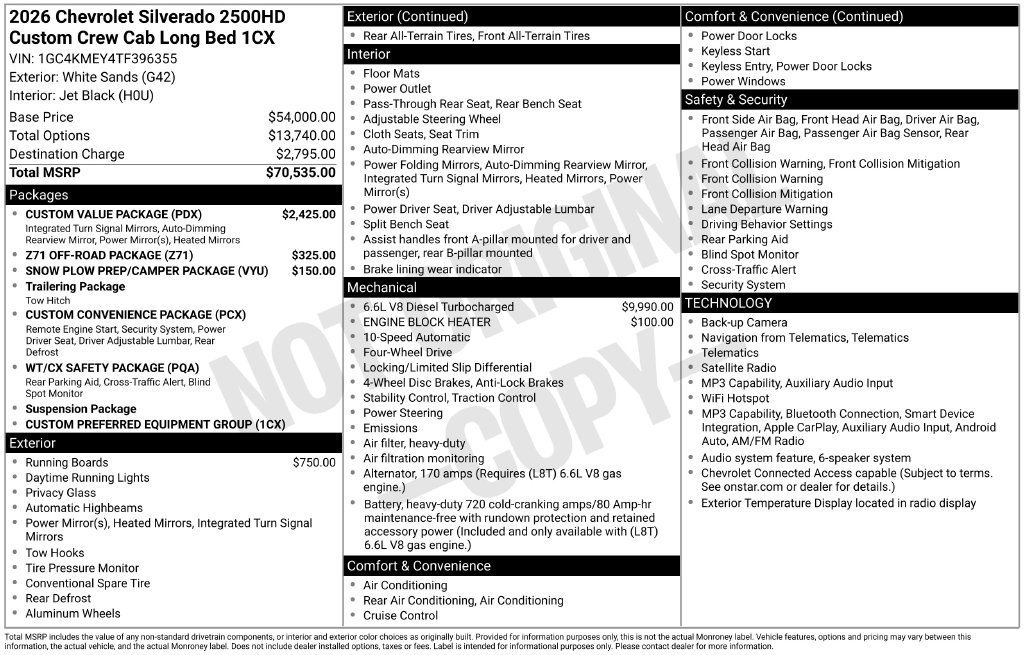 New 2026 Chevrolet Silverado 2500 Custom w/ Custom Value Package AWD/4WD image 29