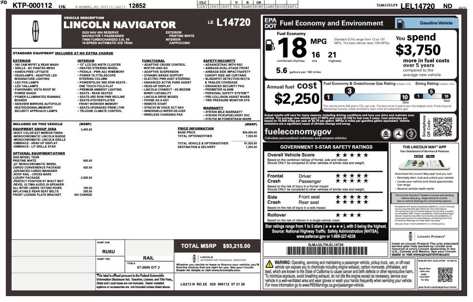 Used 2020 Lincoln Navigator Reserve w/ Equipment Group 208A Reserve AWD/4WD image 2