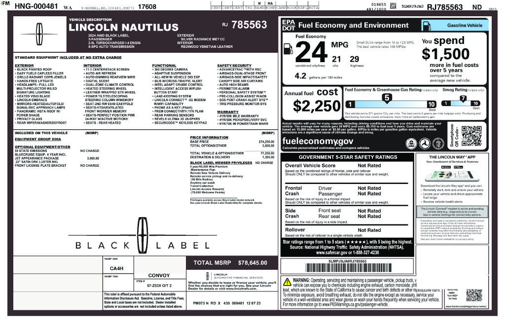 Used 2024 Lincoln Nautilus Black Label w/ Jet Appearance Package (87T) AWD/4WD image 42