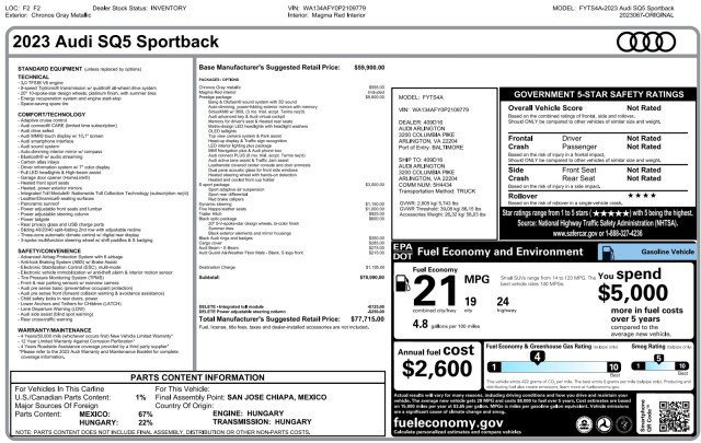 Used 2023 Audi SQ5 Prestige w/ Prestige Package AWD/4WD image 70