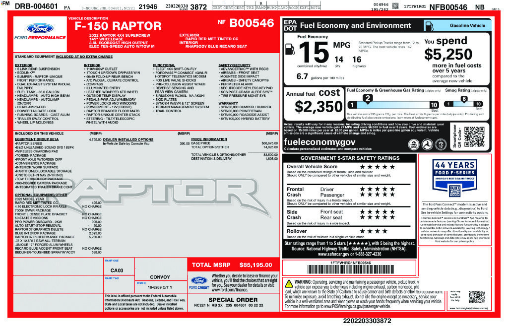 Certified 2022 Ford F150 Raptor w/ Raptor 37 Performance Package AWD/4WD image 37