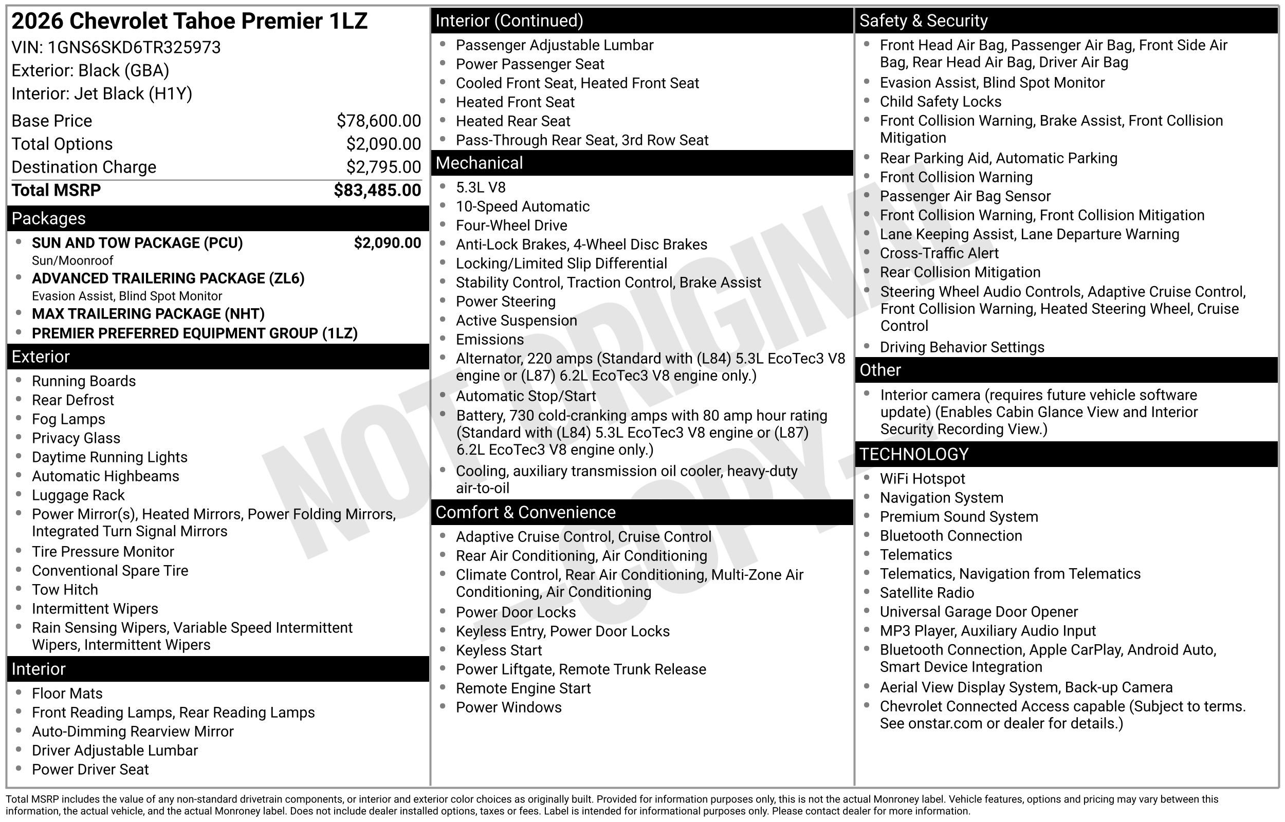 New 2026 Chevrolet Tahoe Premier w/ Sun And Tow Package AWD/4WD image 3