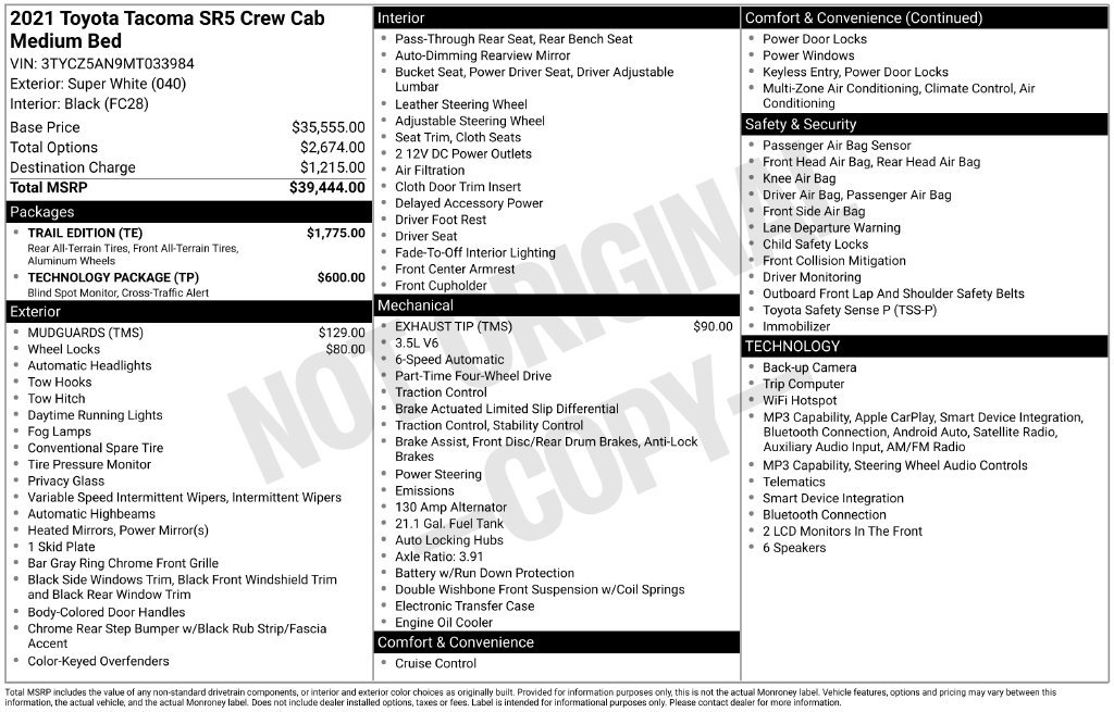 Used 2021 Toyota Tacoma SR5 w/ Trail Edition AWD/4WD image 2
