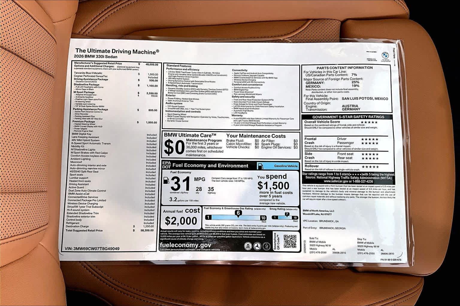 New 2026 BMW 330i Sedan w/ M Sport Package RWD image 20
