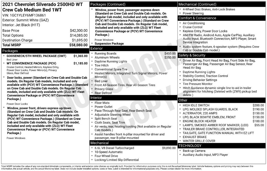 Used 2021 Chevrolet Silverado 2500 W/T w/ Gooseneck/5TH Wheel Package AWD/4WD image 31