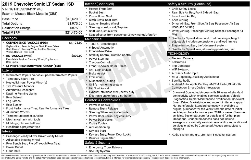 Used 2019 Chevrolet Sonic LT w/ Convenience Package FWD image 36