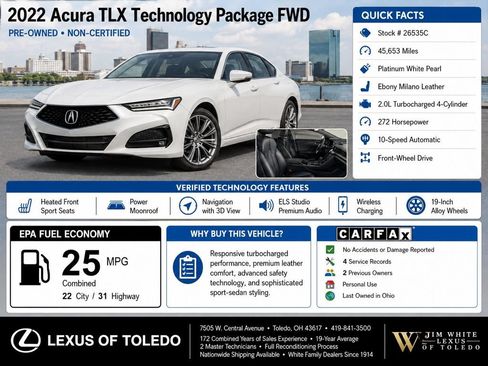Used 2022 Acura TLX w/ Technology Package FWD image 1