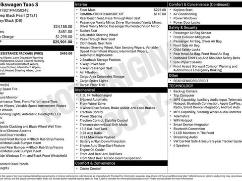 Used 2023 Volkswagen Taos S w/ Driver Assistance Package FWD image 6