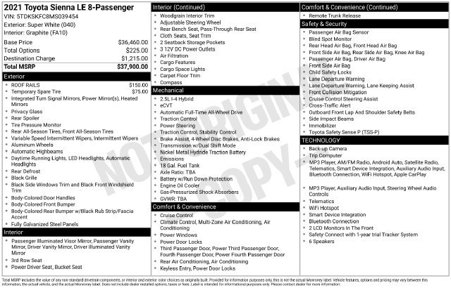 Used 2021 Toyota Sienna LE AWD/4WD image 11