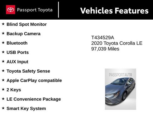 Used 2020 Toyota Corolla LE w/ LE Convenience Package FWD image 8