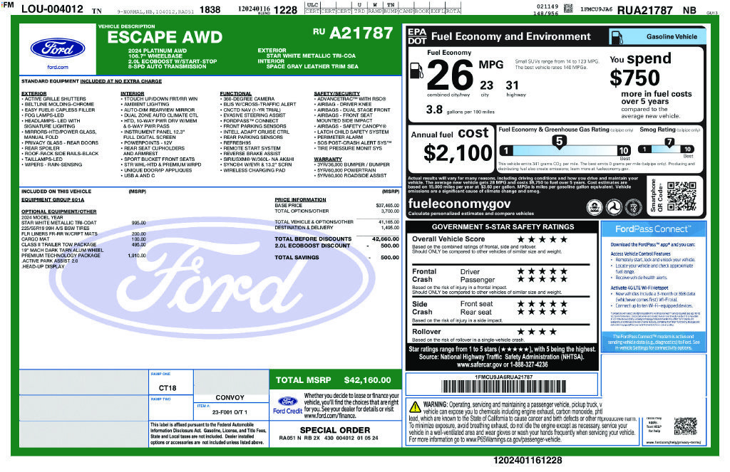 Used 2024 Ford Escape Platinum w/ Premium Technology Package AWD/4WD image 38